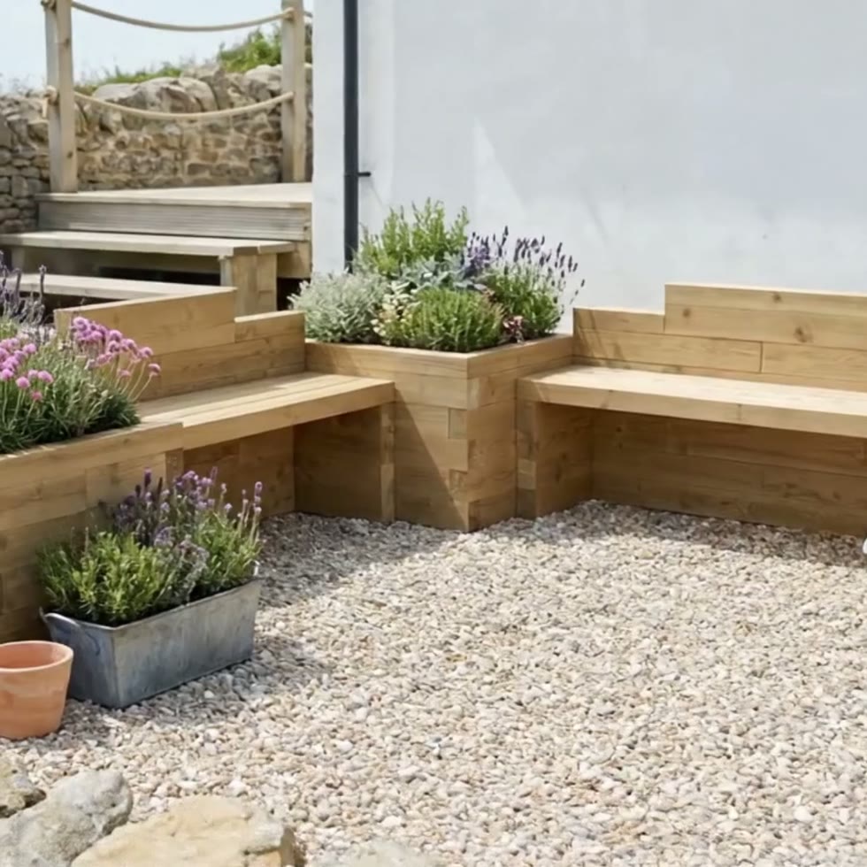 Banco con asiento doble para jardinera / 300 x 300 x 75 cm