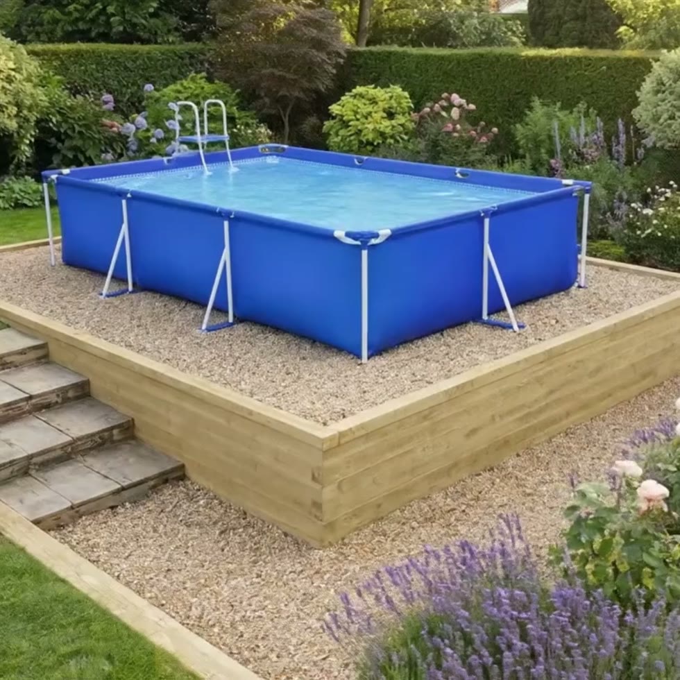 Base para piscina elevada con pendientes / 412,5 x 412,5 x 65 cm