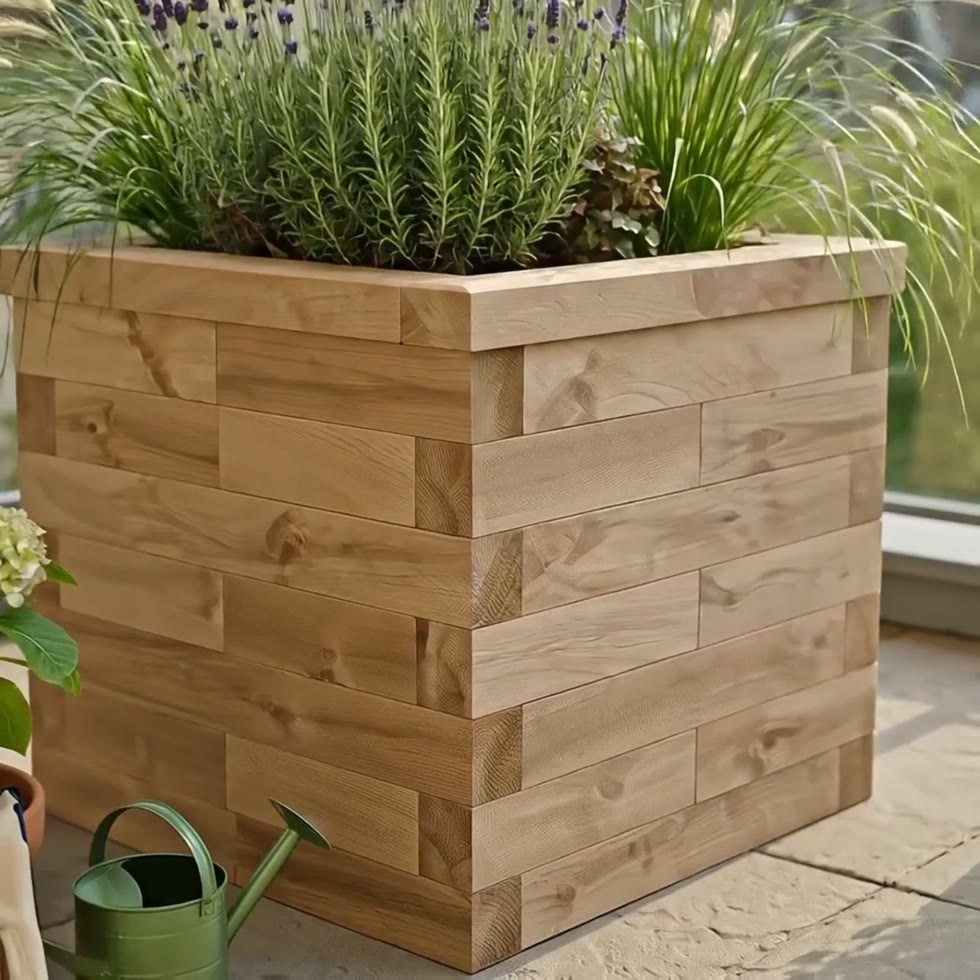 Jardinera cúbica grande de madera / 75 x 75 x 75 cm