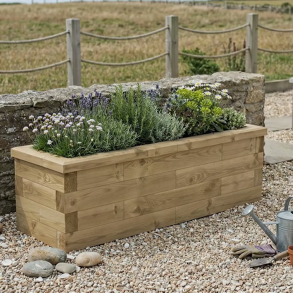 Jardinera de madera esbelta para jardín / 112,5 x 45 x 45 cm