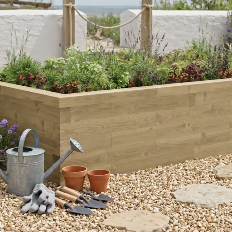 Macizo de flores elevado de madera / 225 x 112,5 x 55,0 cm