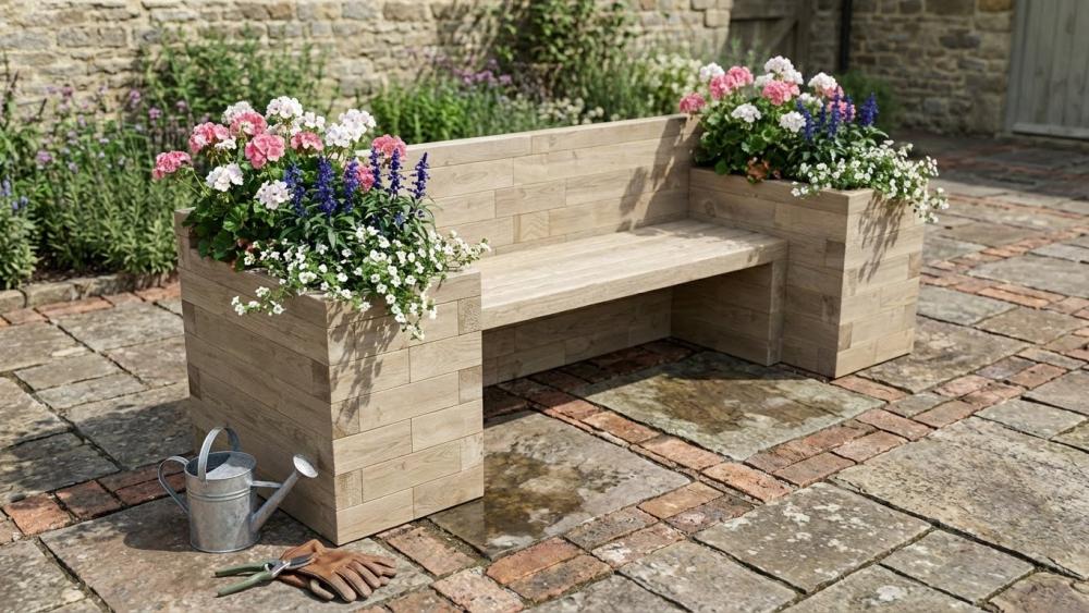 Banco y asientos de madera para jardín fabricados con componentes WoodBlocX