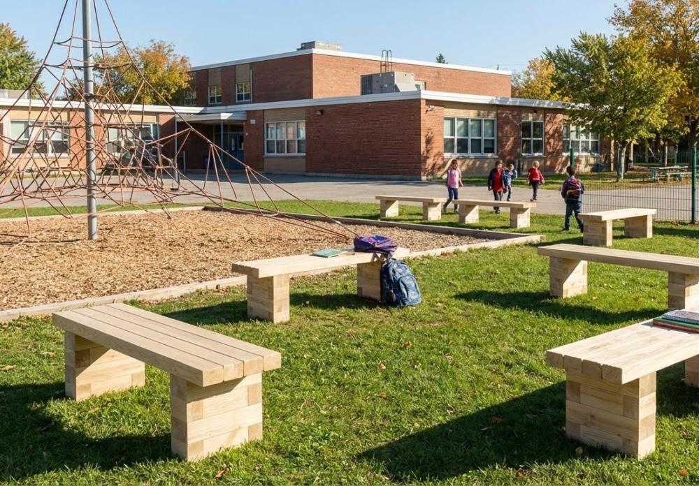 Bancales elevados para escuelas construidos con WoodBlocX