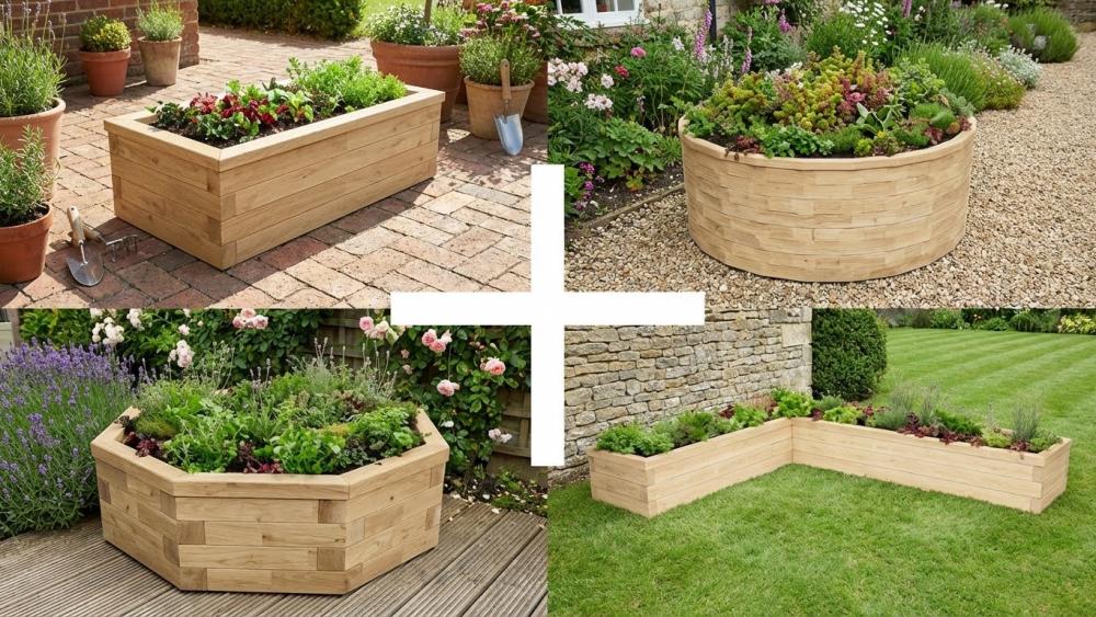Jardinera de madera construida con componentes WoodBlocX
