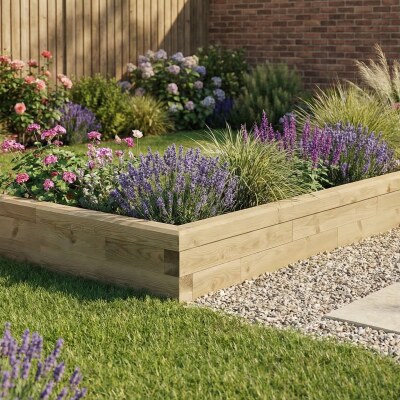 Borde de jardín de madera con vuelta / 3,0 x 1,5 x 0,25 m