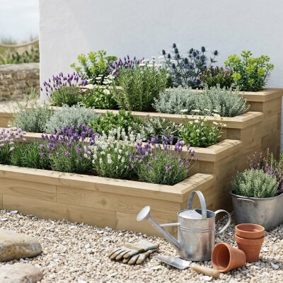 Jardinera de madera escalonada para hierbas / 1,5 x 1,5 x 0,55 m