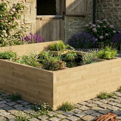 Estanque elevado grande con esquinas para jardineras / 187,5 x 187,5 x 65 cm