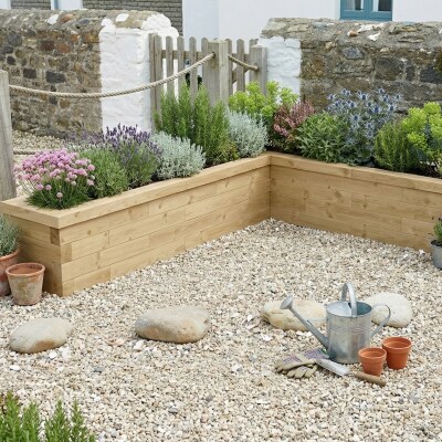 Jardinera elevada delgada en forma de L / 412,5 x 262,5 x 82,5 x 65 cm