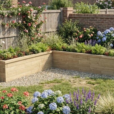 Jardinera elevada larga en forma de L / 300 x 262,5 x 45 x 45 cm