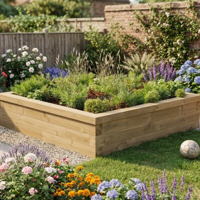 Jardinera elevada cuadrada baja / 150 x 150 x 35 cm
