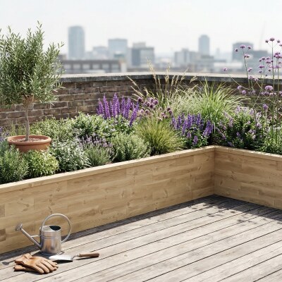 Jardinera elevada en forma de L / 375 x 225 x 120 x 82,5 x 55,0 cm
