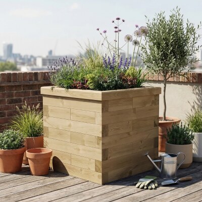 Jardinera cúbica grande de madera / 75 x 75 x 75 cm