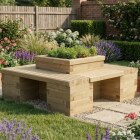 Asiento de jardinera de cuatro lados con bancal central / 150 x 150 x 45 cm