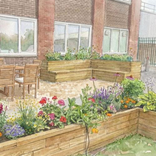 Jardinera con banco en forma de «L» de Twining's